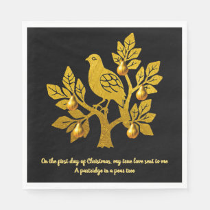 Partridge In A Pear Tree Black Gold Christmas Napkin