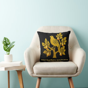 Partridge In A Pear Tree Chic Black Gold Christmas Cushion