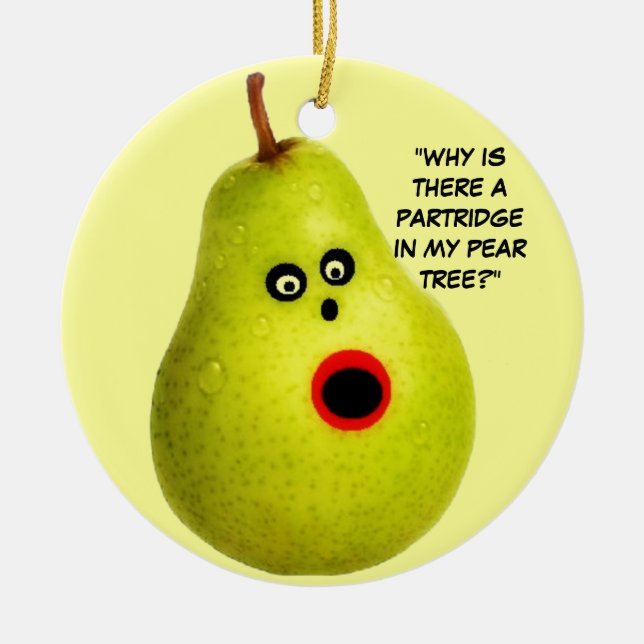 Partridge in a Pear Tree Christmas Ceramic Tree Decoration (Front)