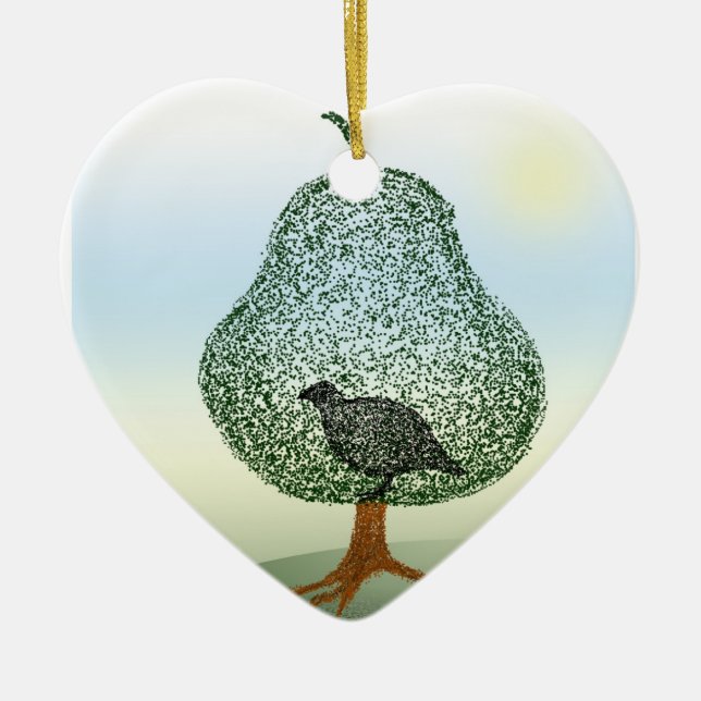 Partridge In A Pear Tree Christmas Heart Ceramic Tree Decoration (Front)