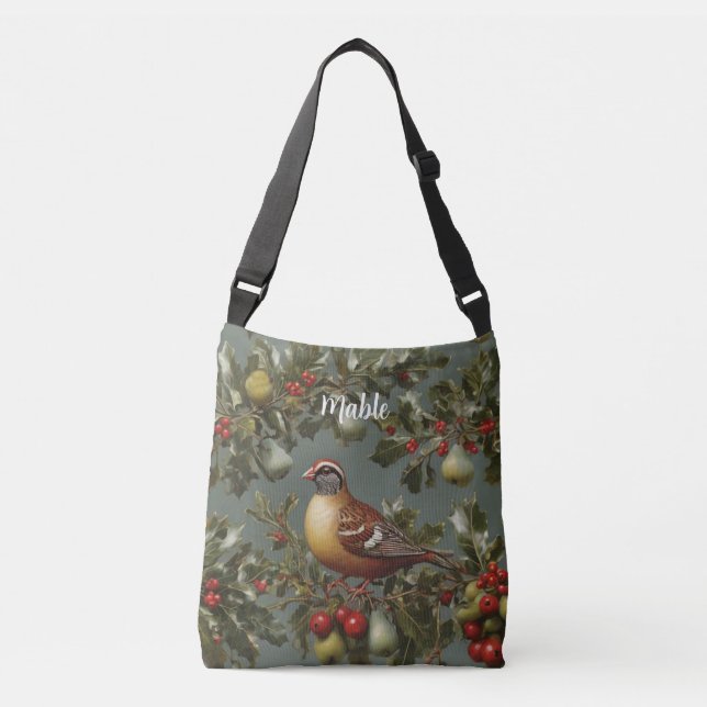 Partridge in a pear tree crossbody bag (Front)
