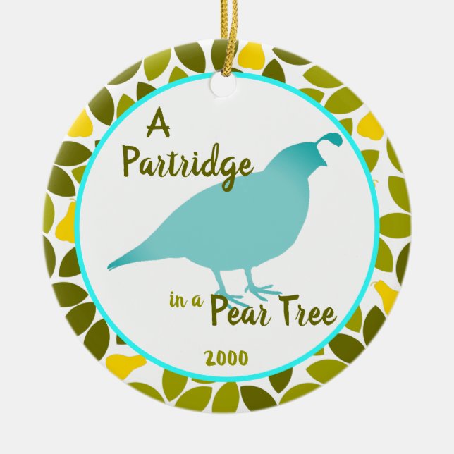 Partridge in a Pear Tree - Custom year Ceramic Tree Decoration (Front)
