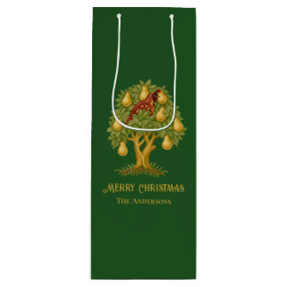 Partridge in a Pear Tree Elegant Christmas green Wine Gift Bag