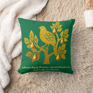 Partridge In A Pear Tree Emerald Green Christmas Cushion