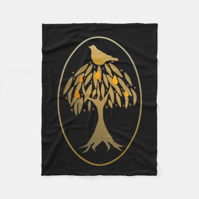 Partridge in a Pear Tree Gold Fleece Blanket (Front)