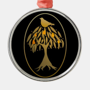 Partridge in a Pear Tree Gold Metal Tree Decoration