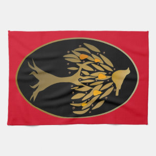 Partridge in a Pear Tree Gold Tea Towel