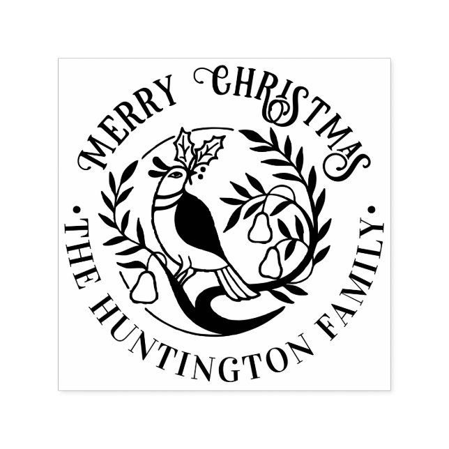 Partridge in a Pear Tree Merry Christmas Name Self-inking Stamp (Design)