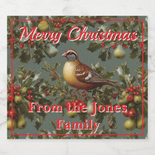 Partridge in a pear tree personalise  sparkling wine label
