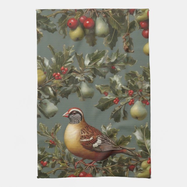 Partridge in a pear tree tea towel (Vertical)
