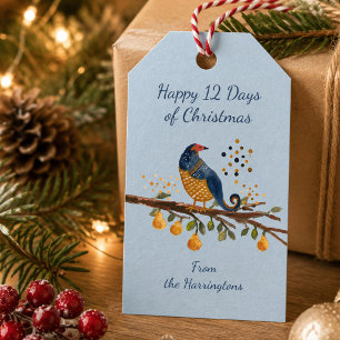 Partridge in Pear Tree Hand-Drawn Blue Christmas Gift Tags