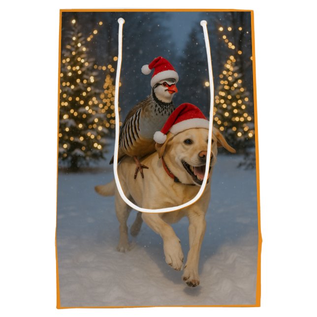 Partridge riding yellow labrador Christmas card Medium Gift Bag (Back)