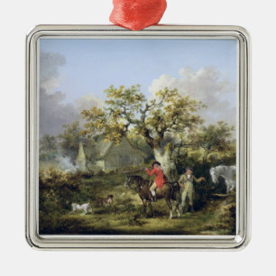 Partridge Shooting (oil on canvas) Metal Tree Decoration
