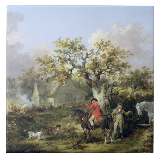 Partridge Shooting (oil on canvas) Tile (Front)