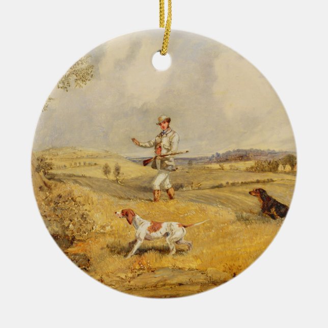 Partridge Shooting (oil on panel) Ceramic Tree Decoration (Front)