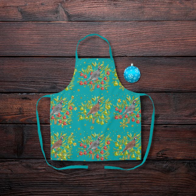 Partridges, pear trees, and snowflakes blue apron (Creator Uploaded)