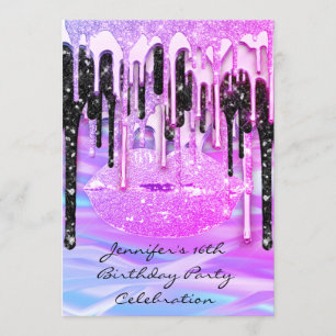 Party 16th Lips Pink Kiss Girly Mermaid Drips Invitation