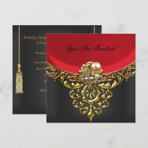 Party All Occasions Elegant Red Gold Black Invitation