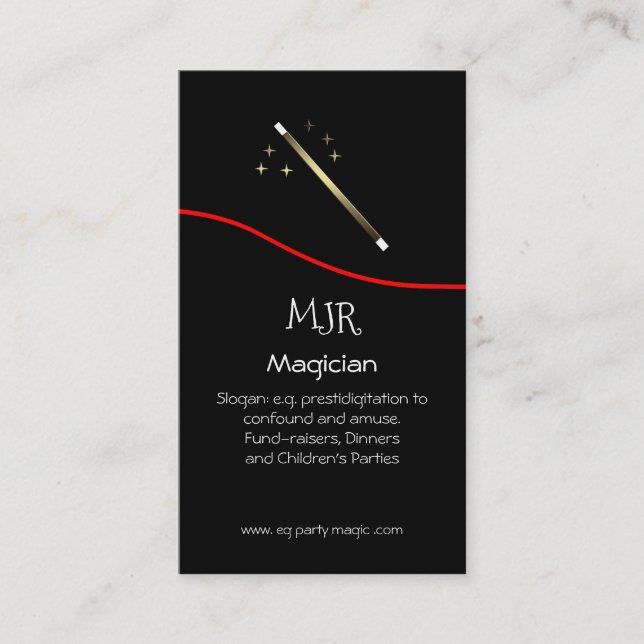 Party and Dinner Magician - Magic Wand logo Business Card (Front)