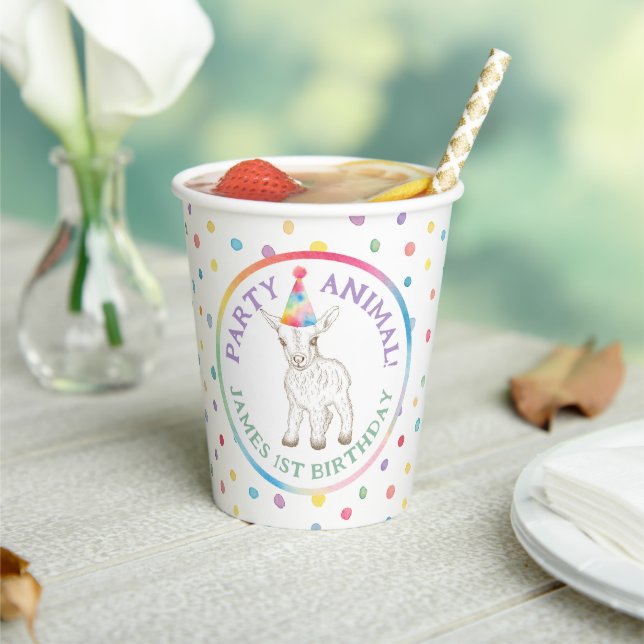 Party Animal Baby Goat Birthday Paper Cups (Insitu)