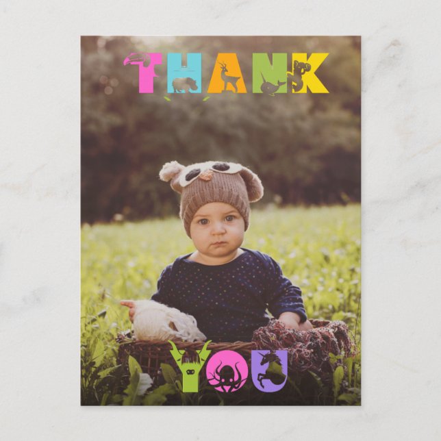 Party Animal Birthday Custom Photo Thank You Note Postcard (Front)