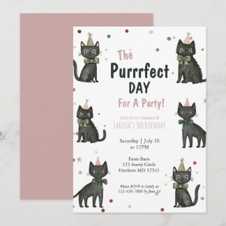 Party Animal Black Cat Kids Birthday Invitation
