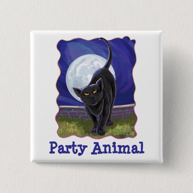 Party Animal Black Cat Party Centre 15 Cm Square Badge (Front)