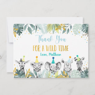 Party Animal Blue Gold Safari Birthday Thank You Card