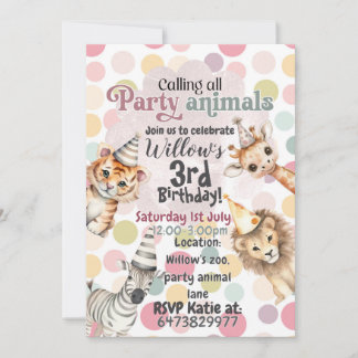 Party animal children's birthday invitation 