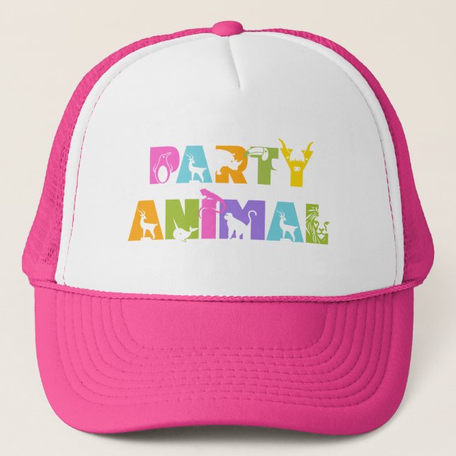Party Animal Colorful Pink Trucker Hat (Front)