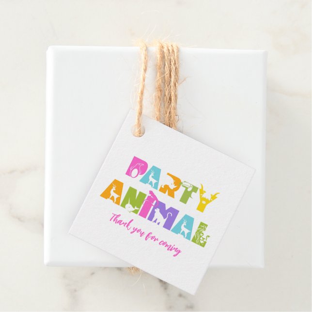 Party Animal Colourful Birthday Favour Tags (In Situ)