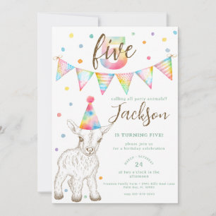 Party Animal Confetti 5th Birthday Party  Invitation