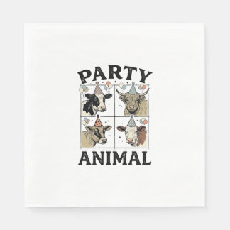 Party Animal Cow Vintage Engraving T-Shirt Design_ Napkin