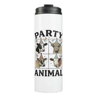 Party Animal Cow Vintage Engraving T-Shirt Design_ Thermal Tumbler