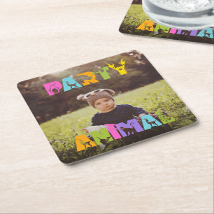 Party Animal Custom Photo Square Paper Coaster