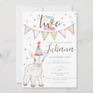 Party Animal Goat 2nd Birthday Invitation Kids