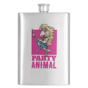 Party Animal Hair Metal Glam Rock Unicorn Cartoon Hip Flask