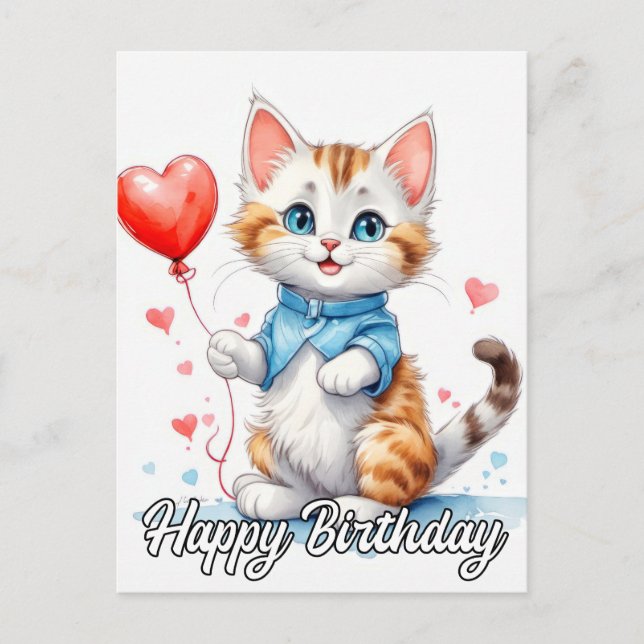 Party Animal Kitty Cat - Happy Birthday Postcard (Front)