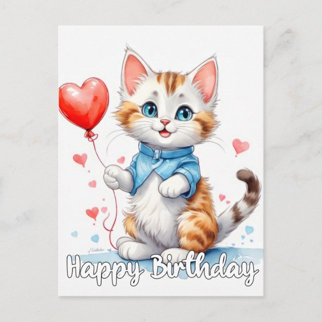 Party Animal Kitty Cat - Happy Birthday Postcard (Front)