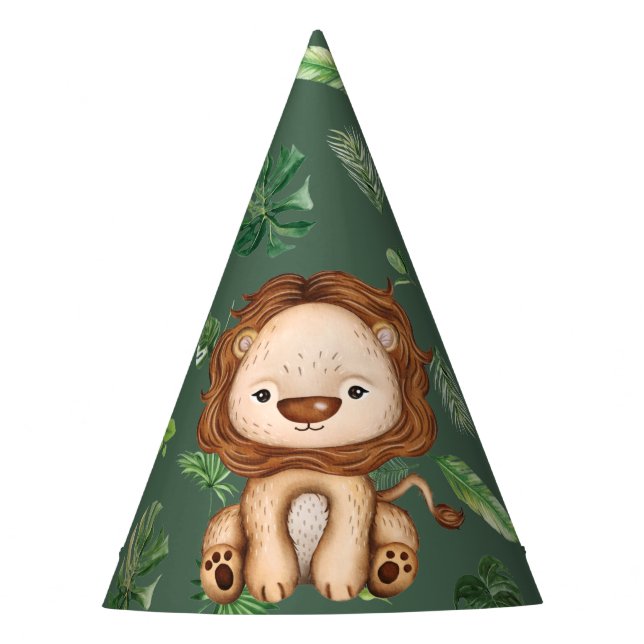 Party Animal Lion Wild One Jungle Birthday Boy Party Hat (Front)