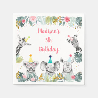 Party Animal Pink Gold Safari Birthday Napkin