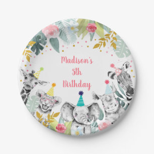 Party Animal Pink Gold Safari Birthday Paper Plate