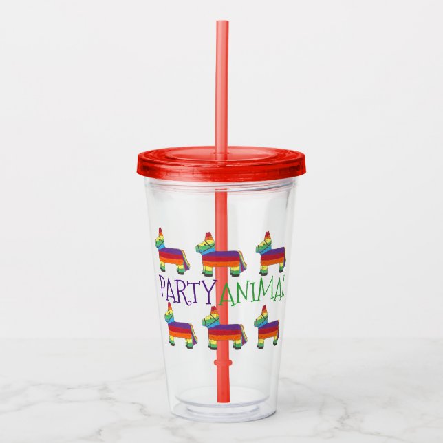 Party Animal Rainbow Donkey Piñata Cinco de Mayo Acrylic Tumbler (Front)