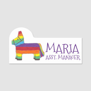 Party Animal Rainbow Donkey Piñata Fiesta Name Tag