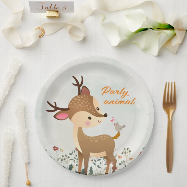 Party Animal, Reindeer & Heart Love Modern Paper Plate (Wedding)