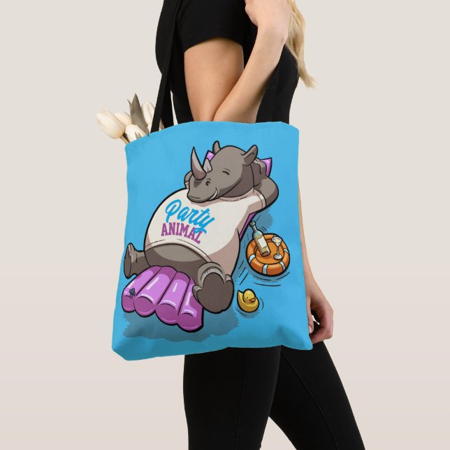 Party Animal Relaxed Rhino Inflatable Rhinoceros Tote Bag (Close Up)