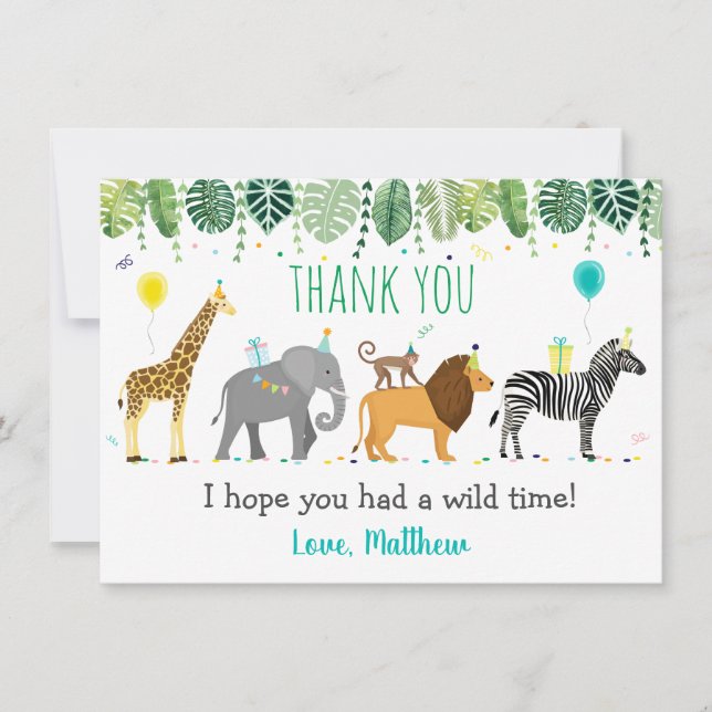 Party Animal Safari Birthday Thank You Card (Front)