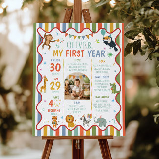 Party Animal Safari First Year Photo Milestone Poster