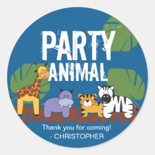 Party Animal Safari themed birthday blue Classic Round Sticker