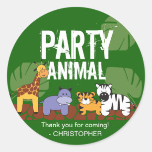 Party Animal Safari themed birthday Green Classic Round Sticker